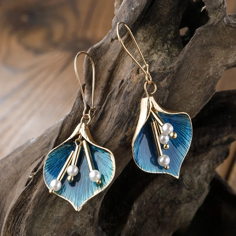 Elegant Antique Blue Lotus Earrings