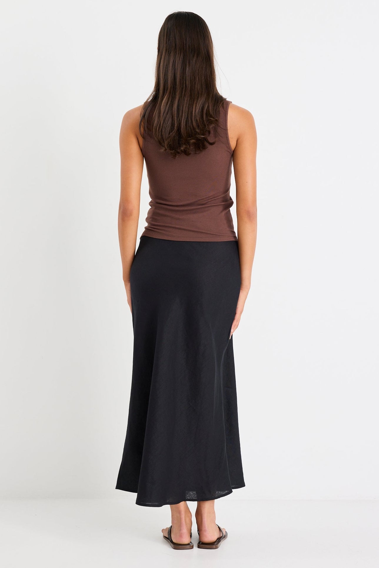 Mia | Elegant Black Linen Midi Skirt
