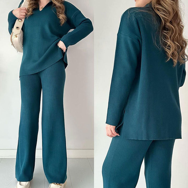 Sophia | Cozy Ribbed Knit Sweater and Wide-Leg Pants Set