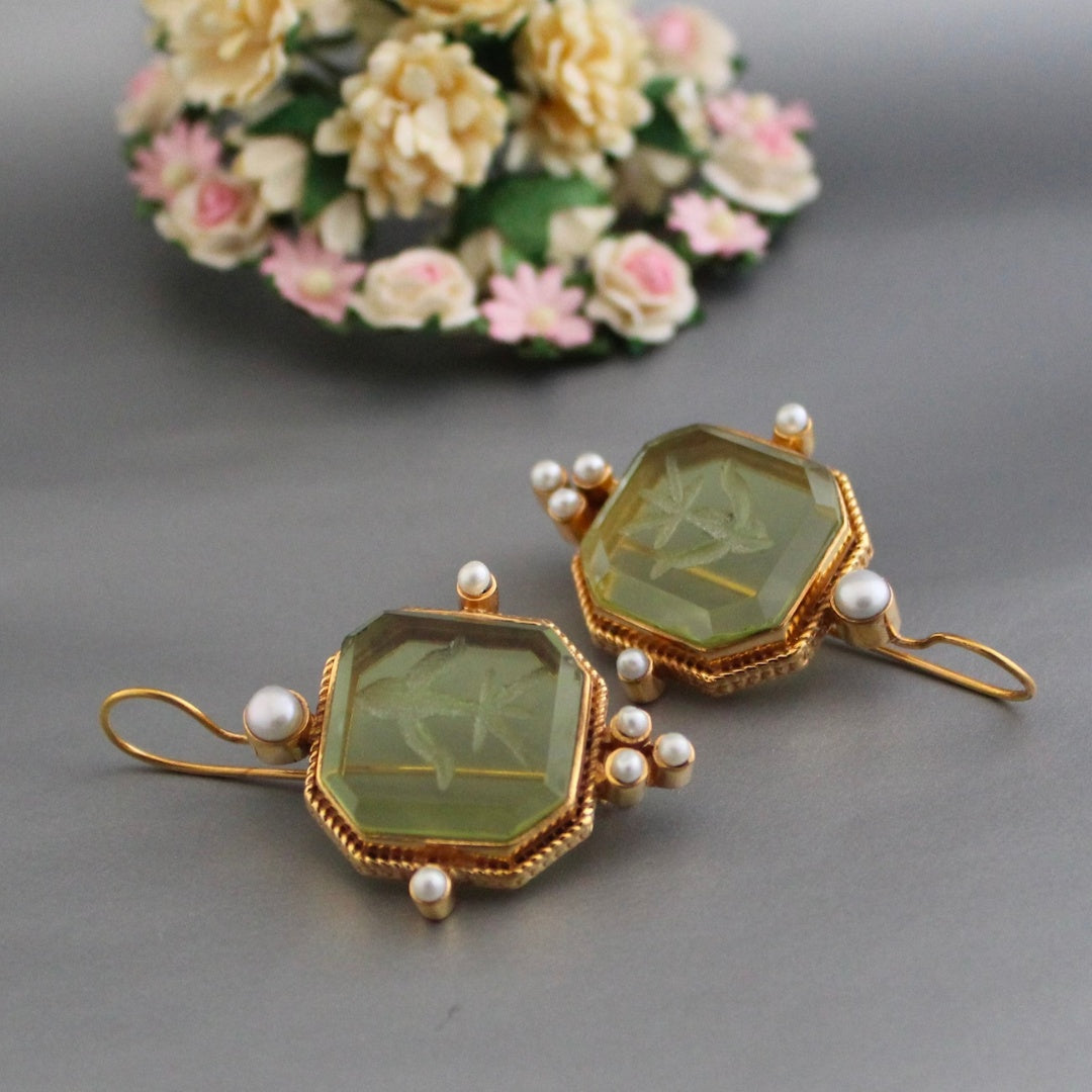 Vintage Green Stone Earrings
