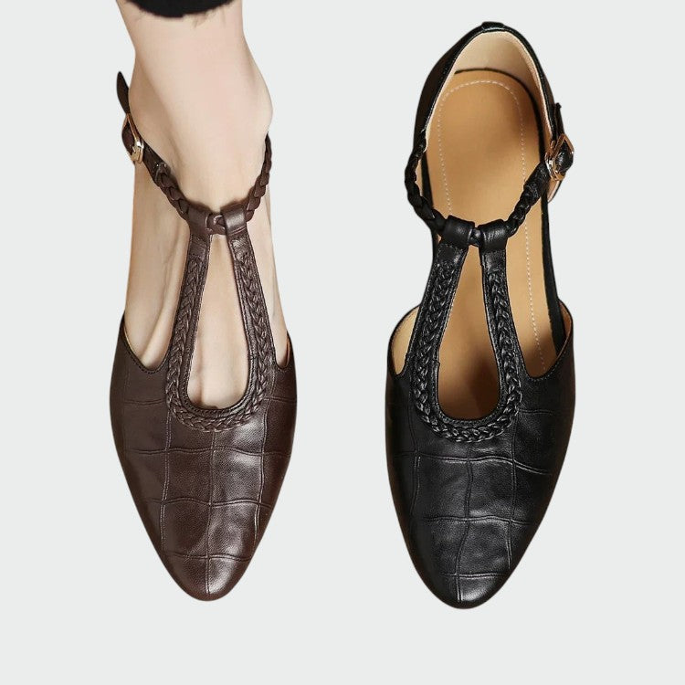 Sophie | Chic Pointed T-Bar Black Mary Jane Shoes for Women