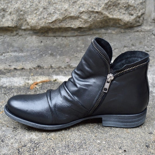 Mia | Elegant Chic Side-Zip Leather Ankle Boots