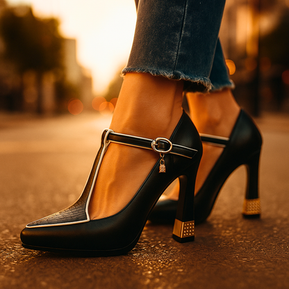 Sophia | Elegant Vegan Leather Charm Heels